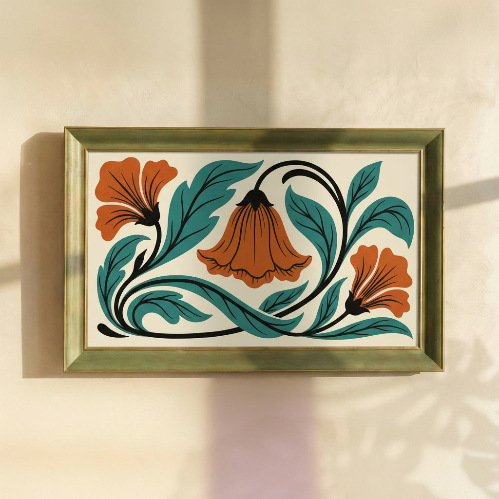 Orange Flowers Retro Painting