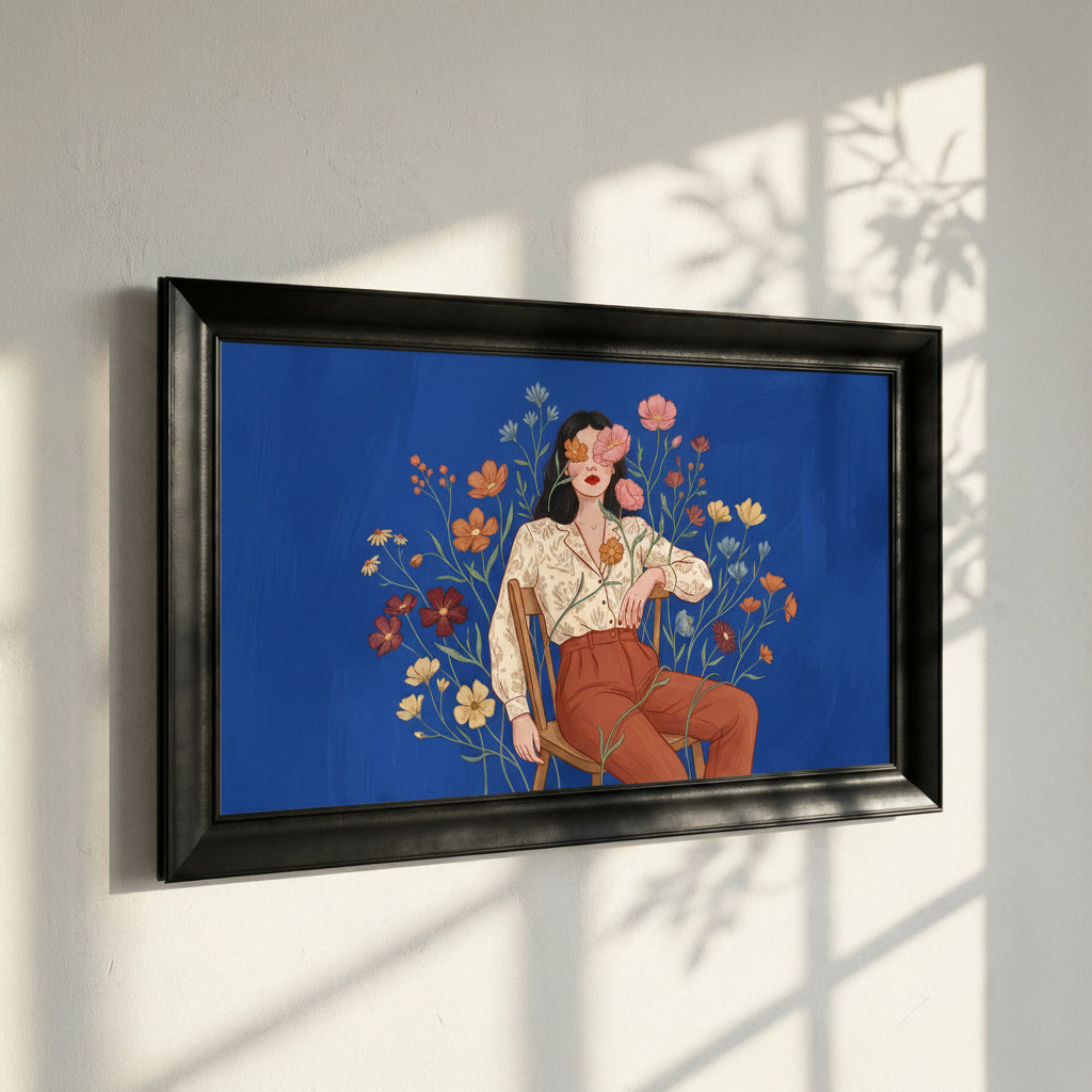Surreal Flower-Faced Woman Framed Canvas Print