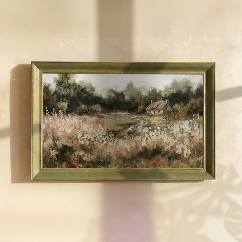 Cottage and Flowers Landscape Painting