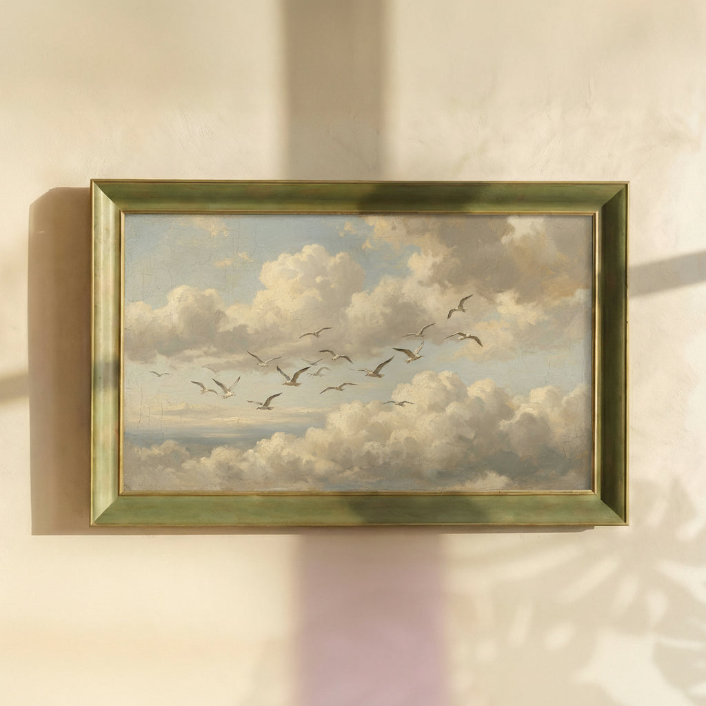 Clouds and Flying Seagulls Painting