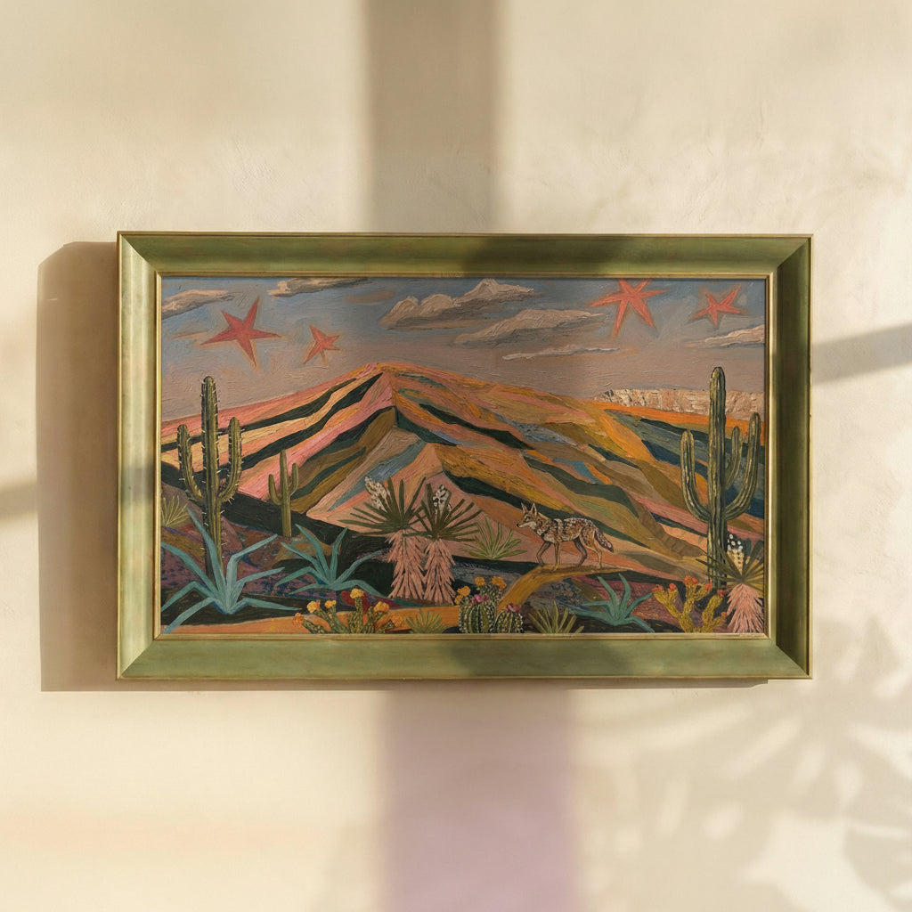 Desert Landscape and Coyote Painting