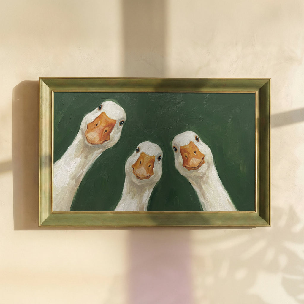 Three Curious White Geese Painting