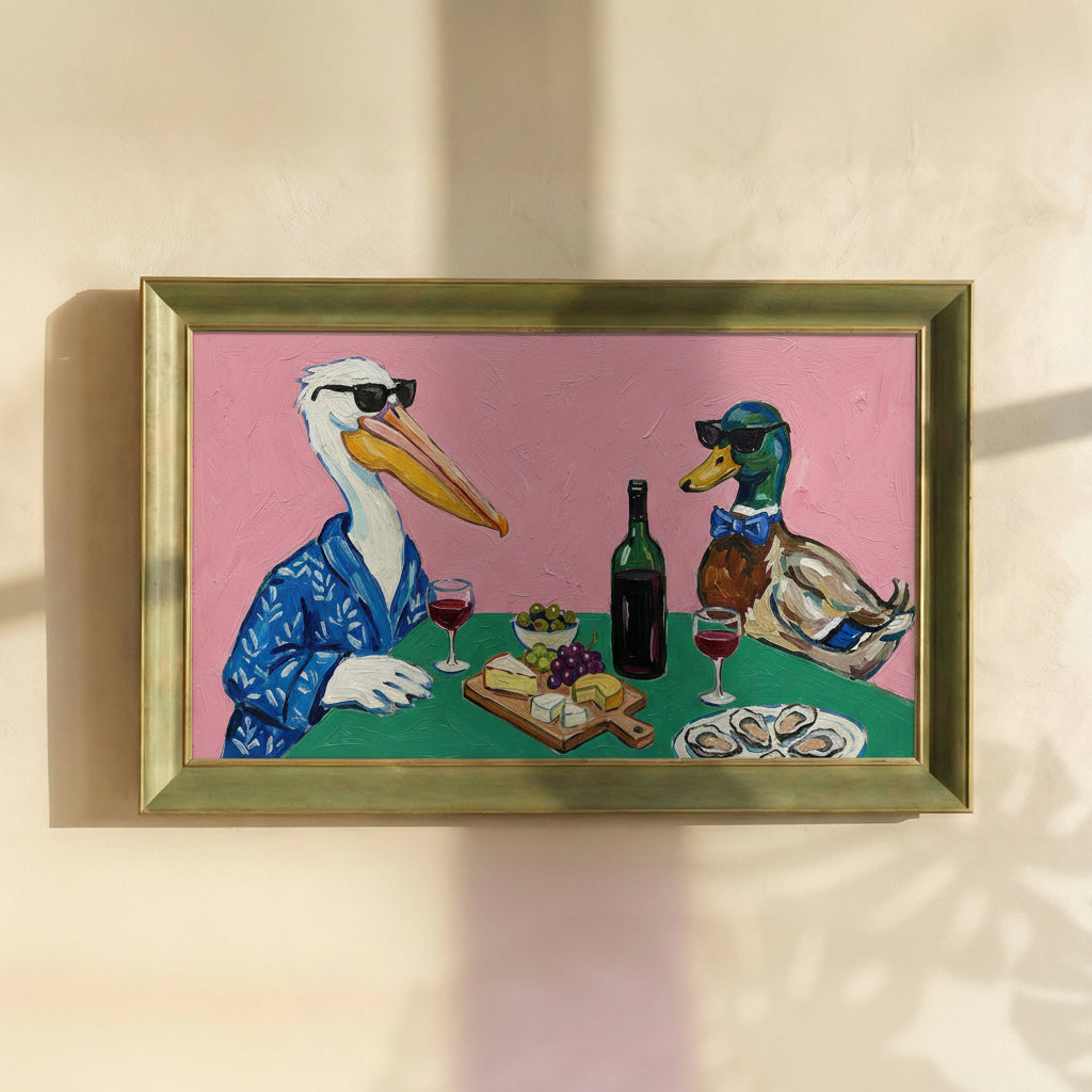 Pelican and Duck Drinking Wine Painting