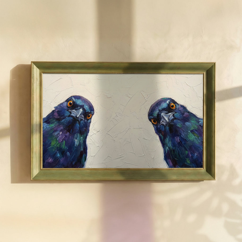 Two Curious Pigeons Painting