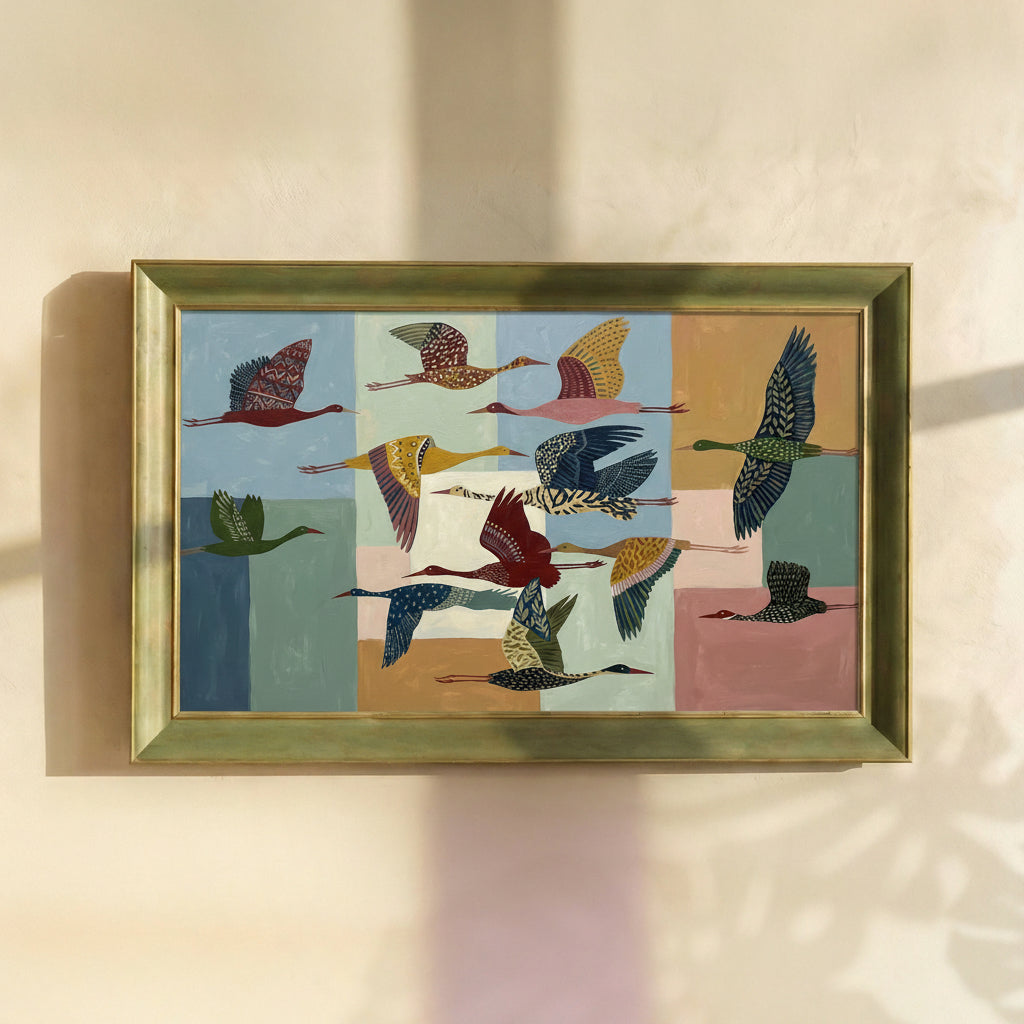 Color Blocks and Flying Birds Painting