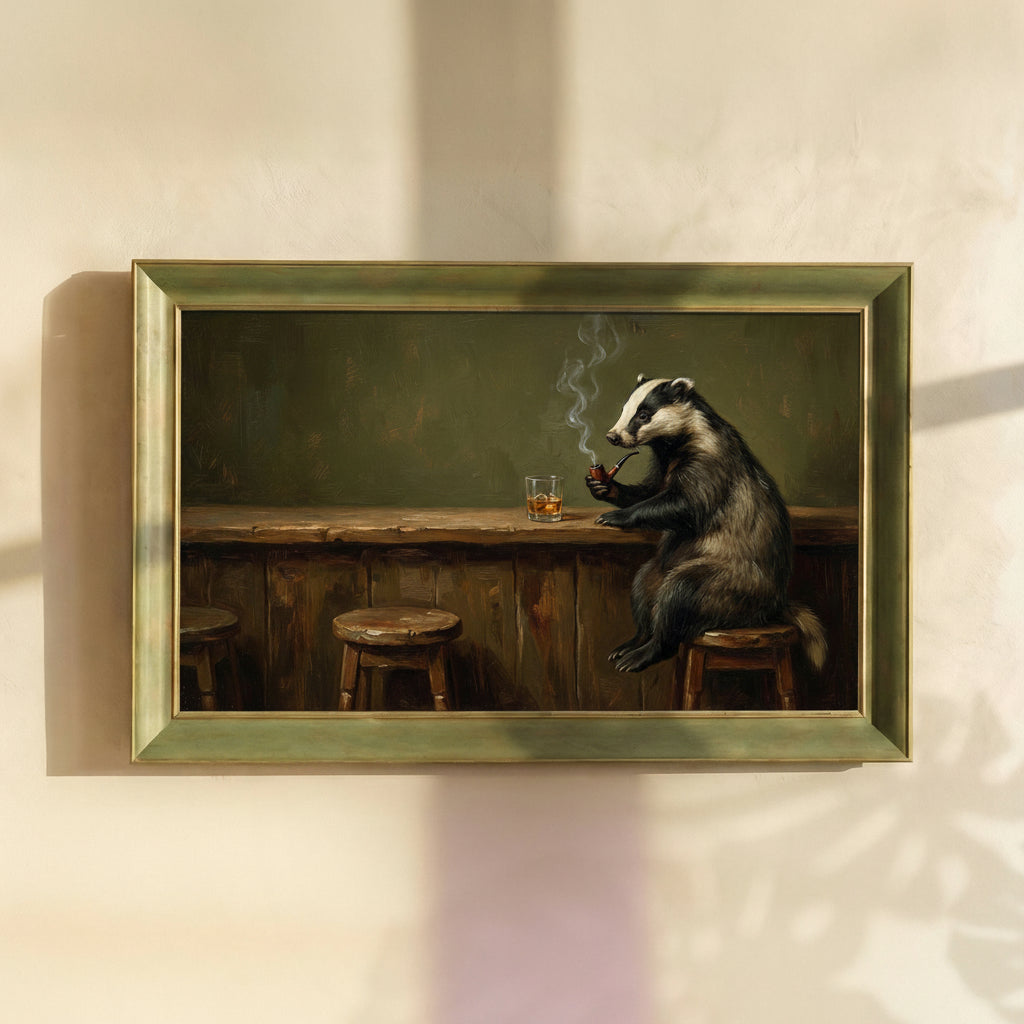 Badger Smoking a Pipe at the Bar Painting