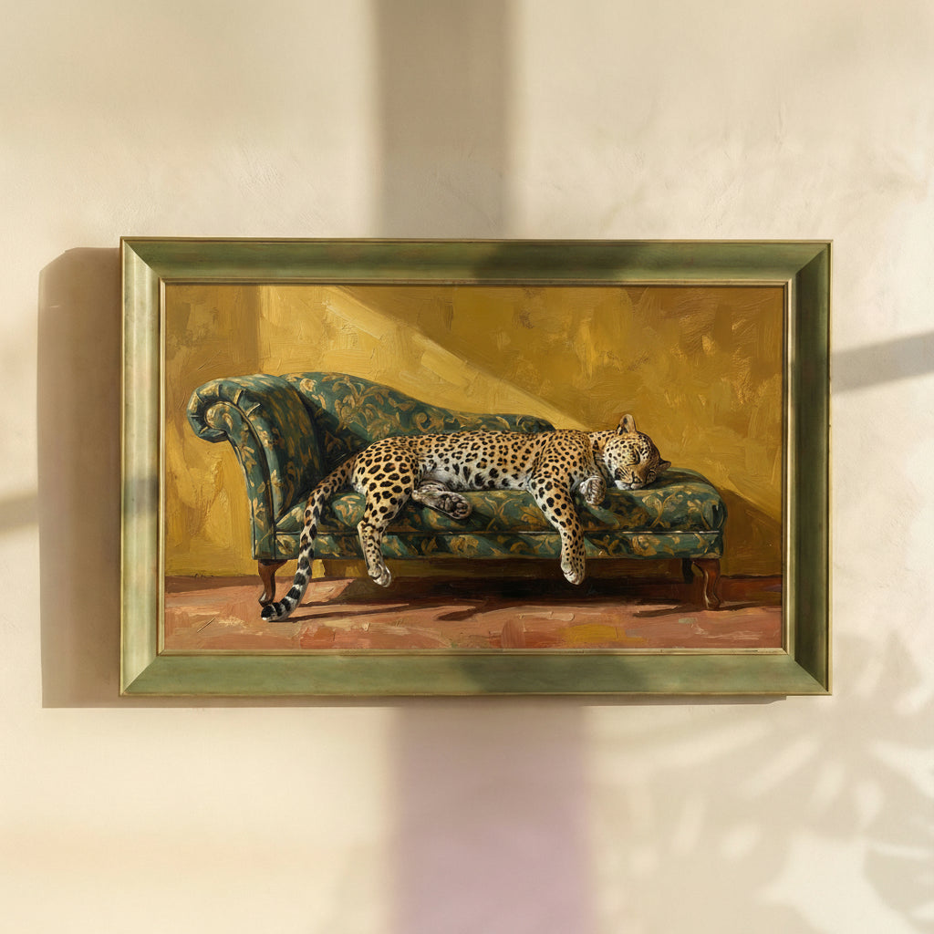 Leopard Sleeping on Couch Painting