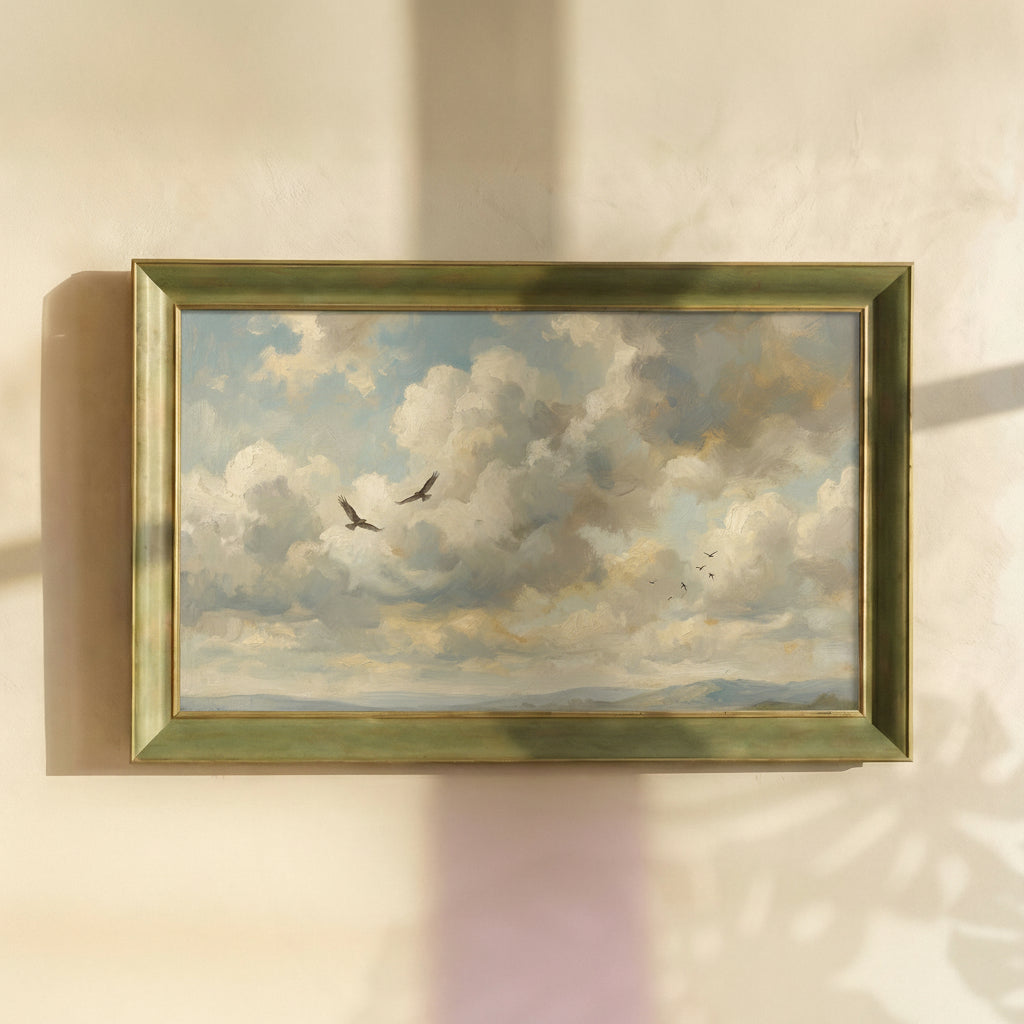 Sky Clouds and Birds Painting