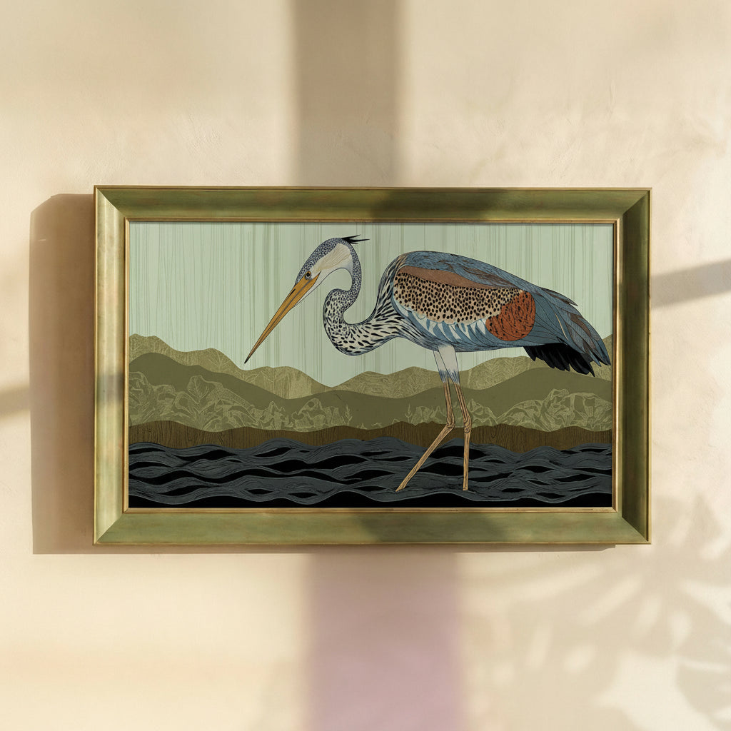 Grey Heron in the River Painting