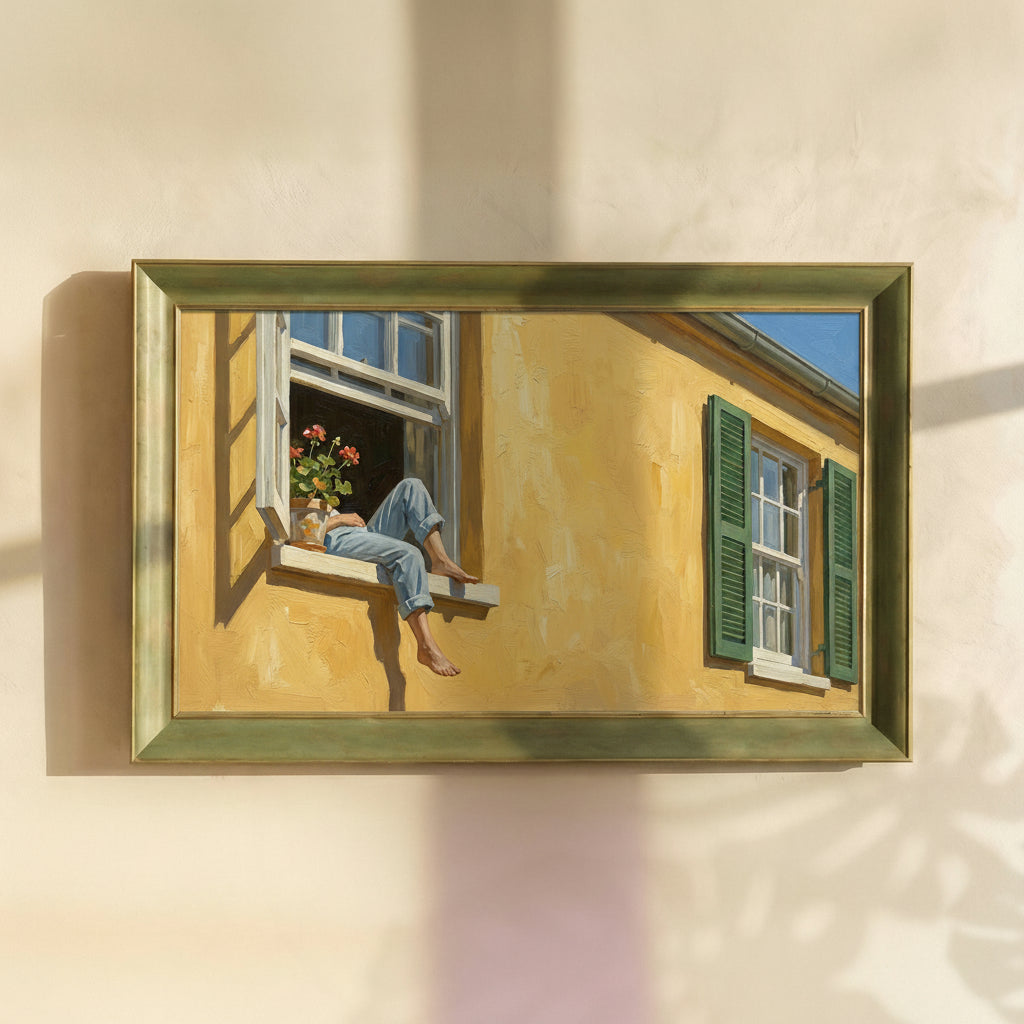 Person Resting at the Window Framed Canvas Print