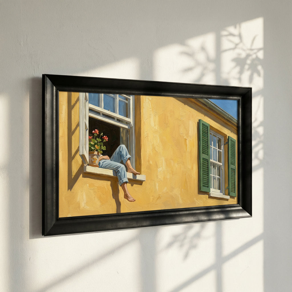 Person Resting at the Window Framed Canvas Print