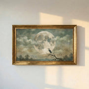 Full Moon and Heron Framed Canvas Print