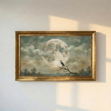 Full Moon and Heron Painting