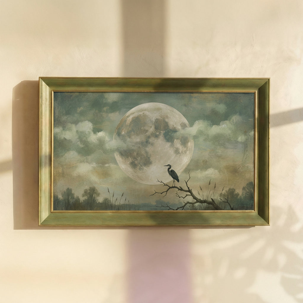 Full Moon and Heron Painting