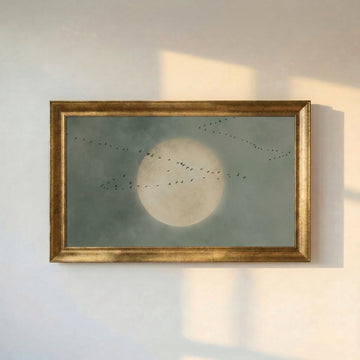 Full Moon and Migratory Birds Painting