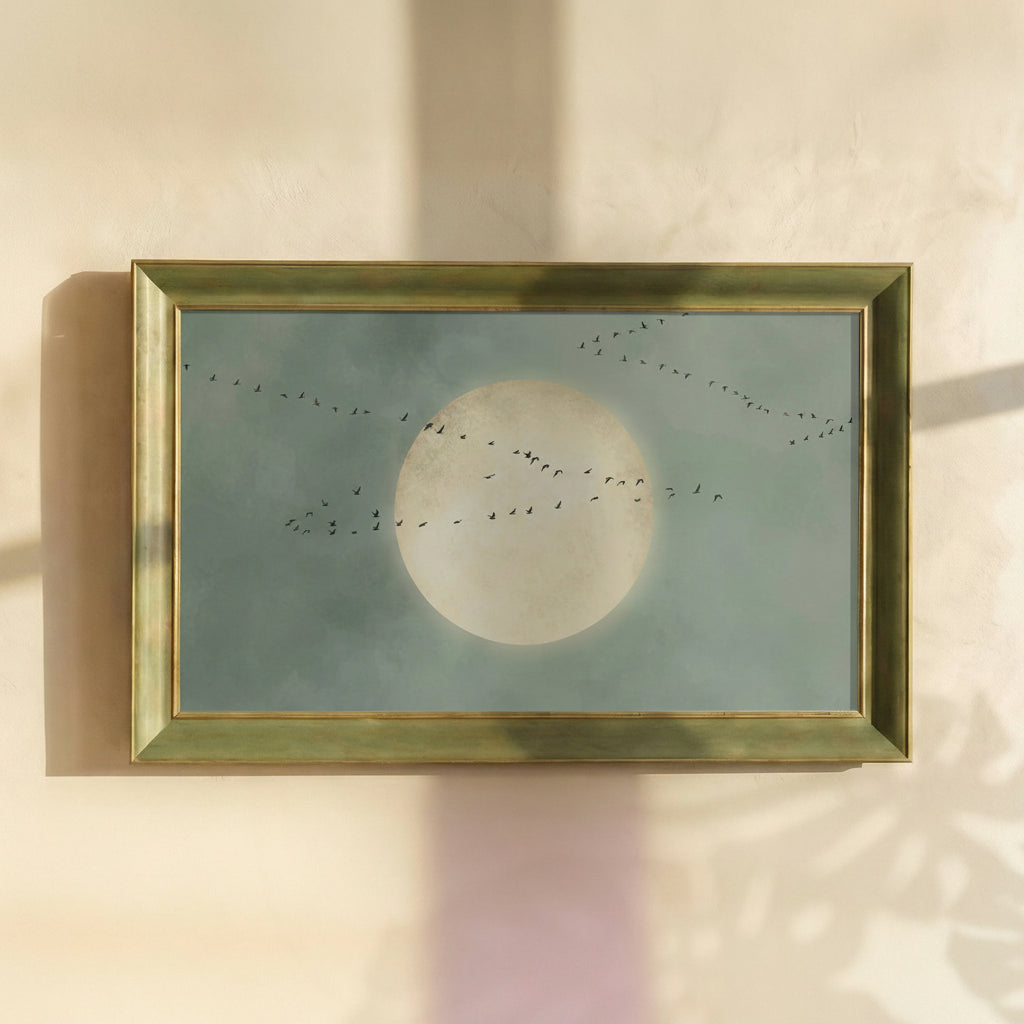 Full Moon and Migratory Birds Painting