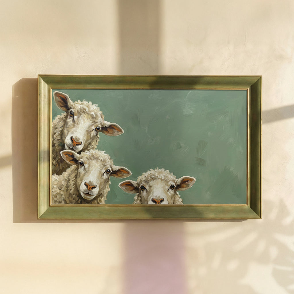 Three Curious Sheep Painting