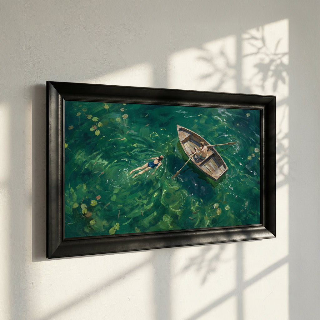 Swimmers and Boat in the Lake Painting