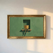 Man Reading a Book on a Green Wall Framed Canvas Print