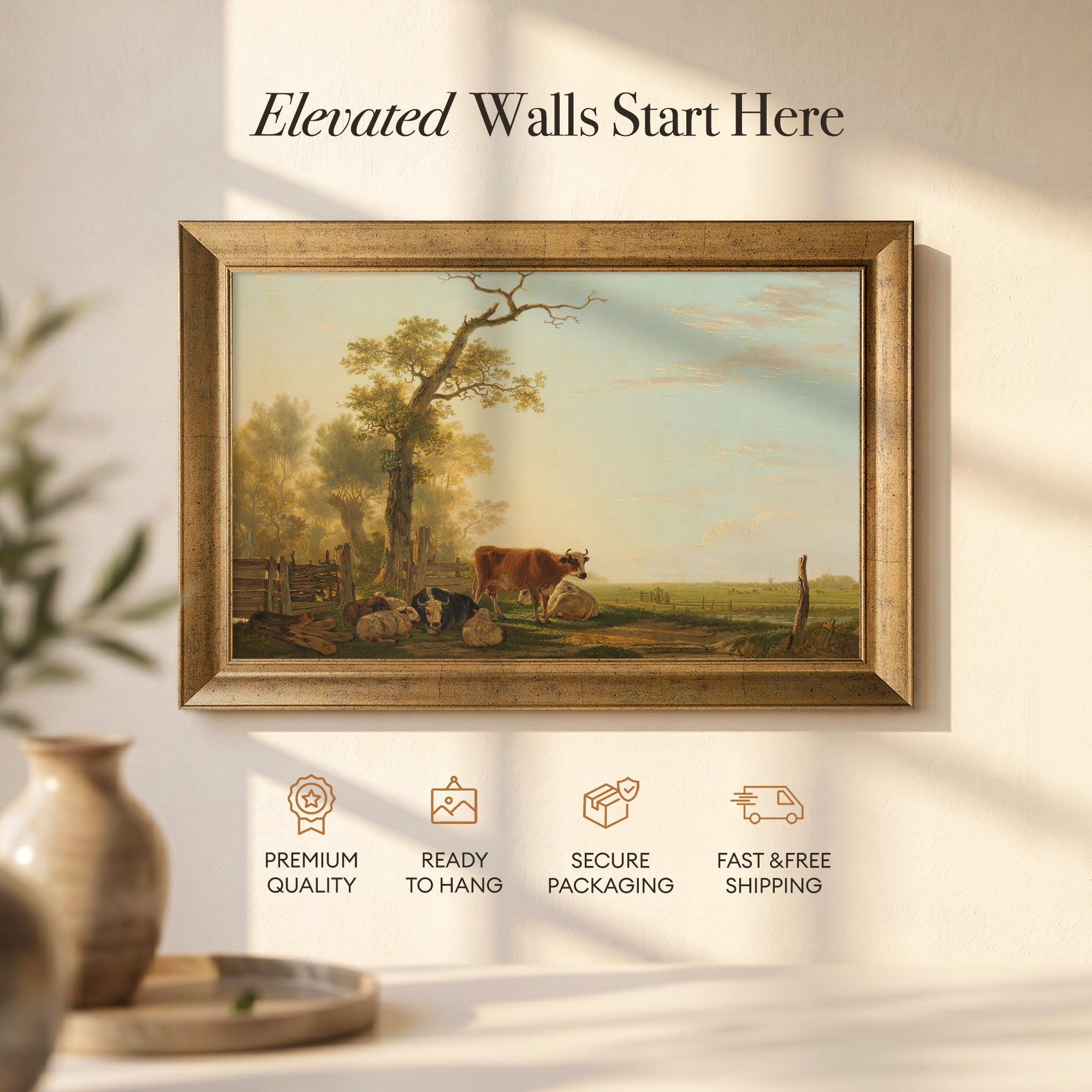 Meadow Landscape with Animals (1800–1815) | Jacob van Strij Pastoral Countryside Wall Art