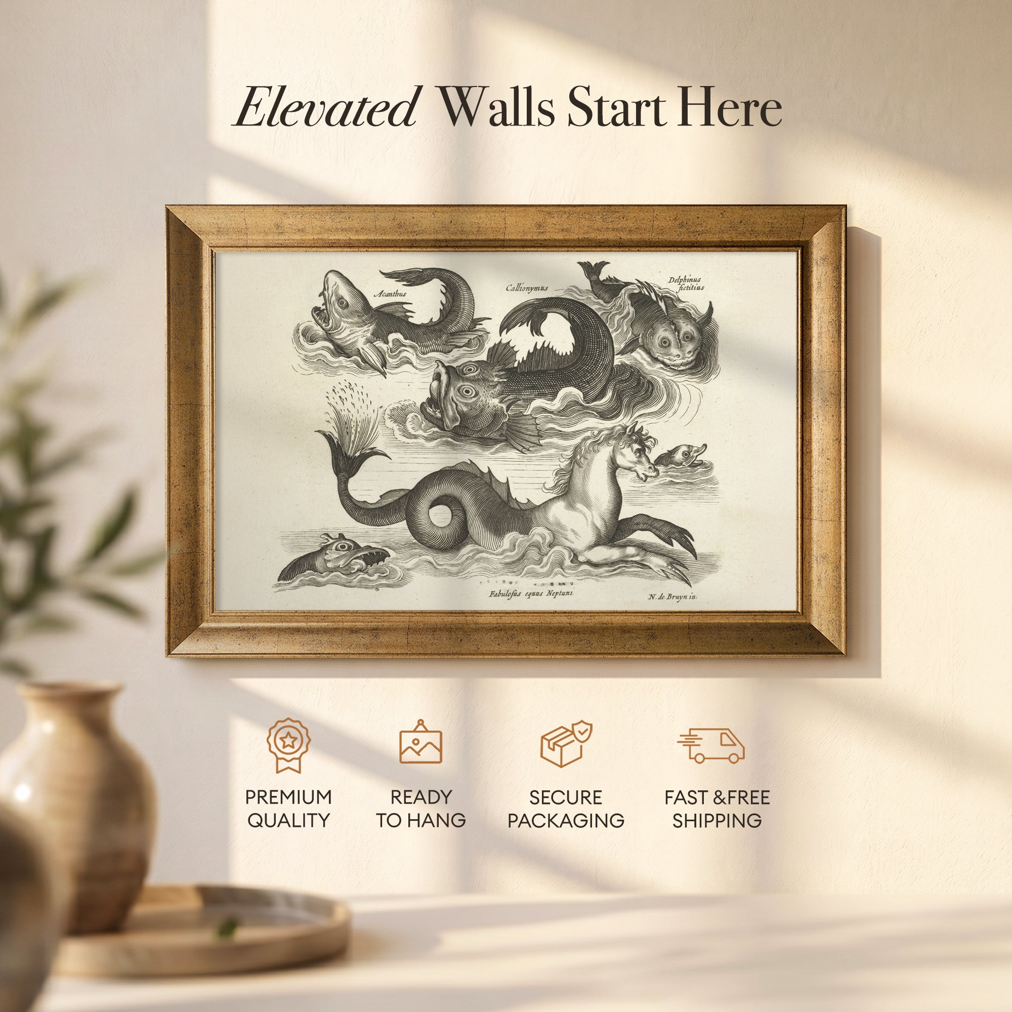 Fantastic Sea Creatures and Seahorse Print | Vintage Mythological Marine Art | Renaissance Illustration